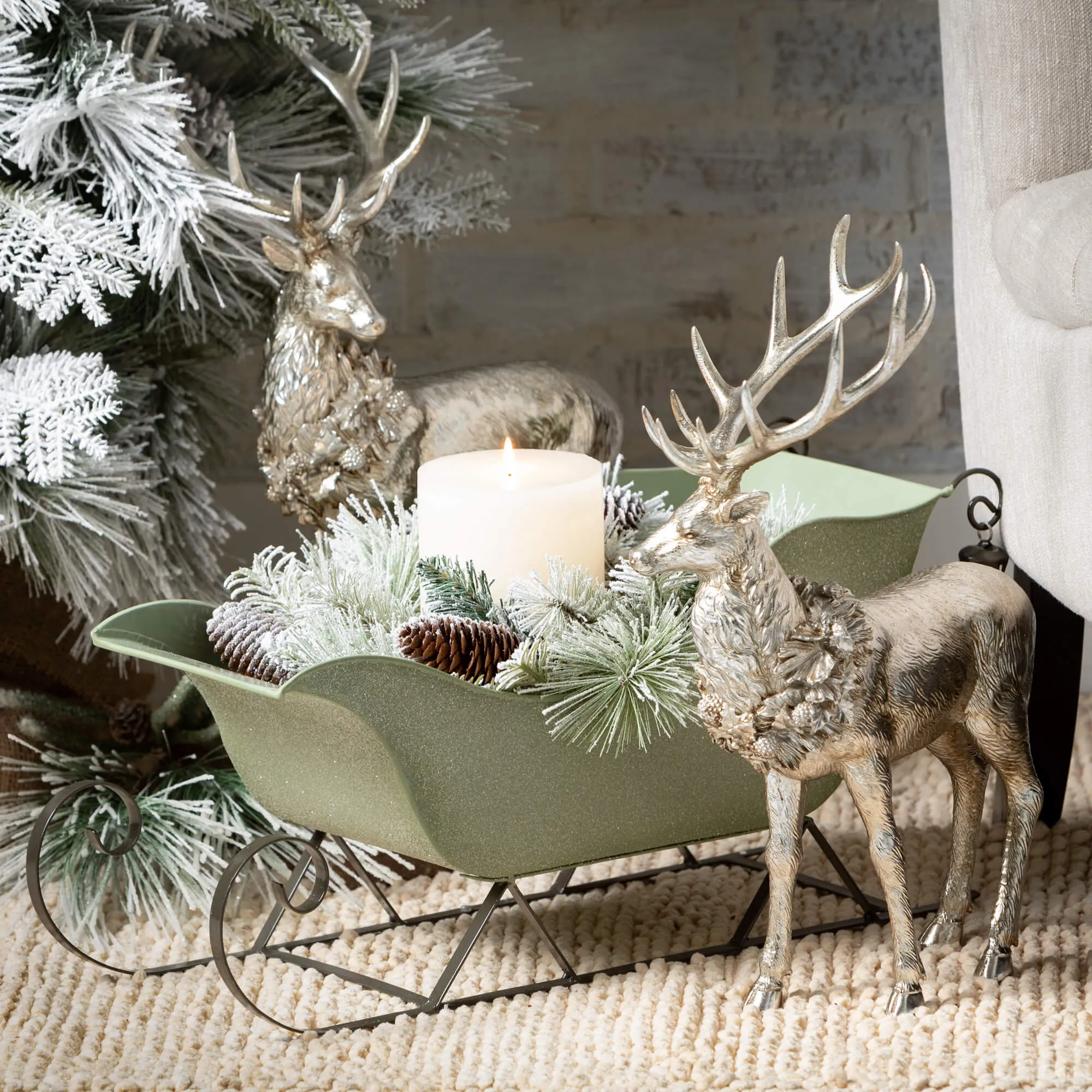 17.5"H and 16.75"H Sullivans Regal Silver Deer Figurine - Set of 2, Christmas Decor, Silver