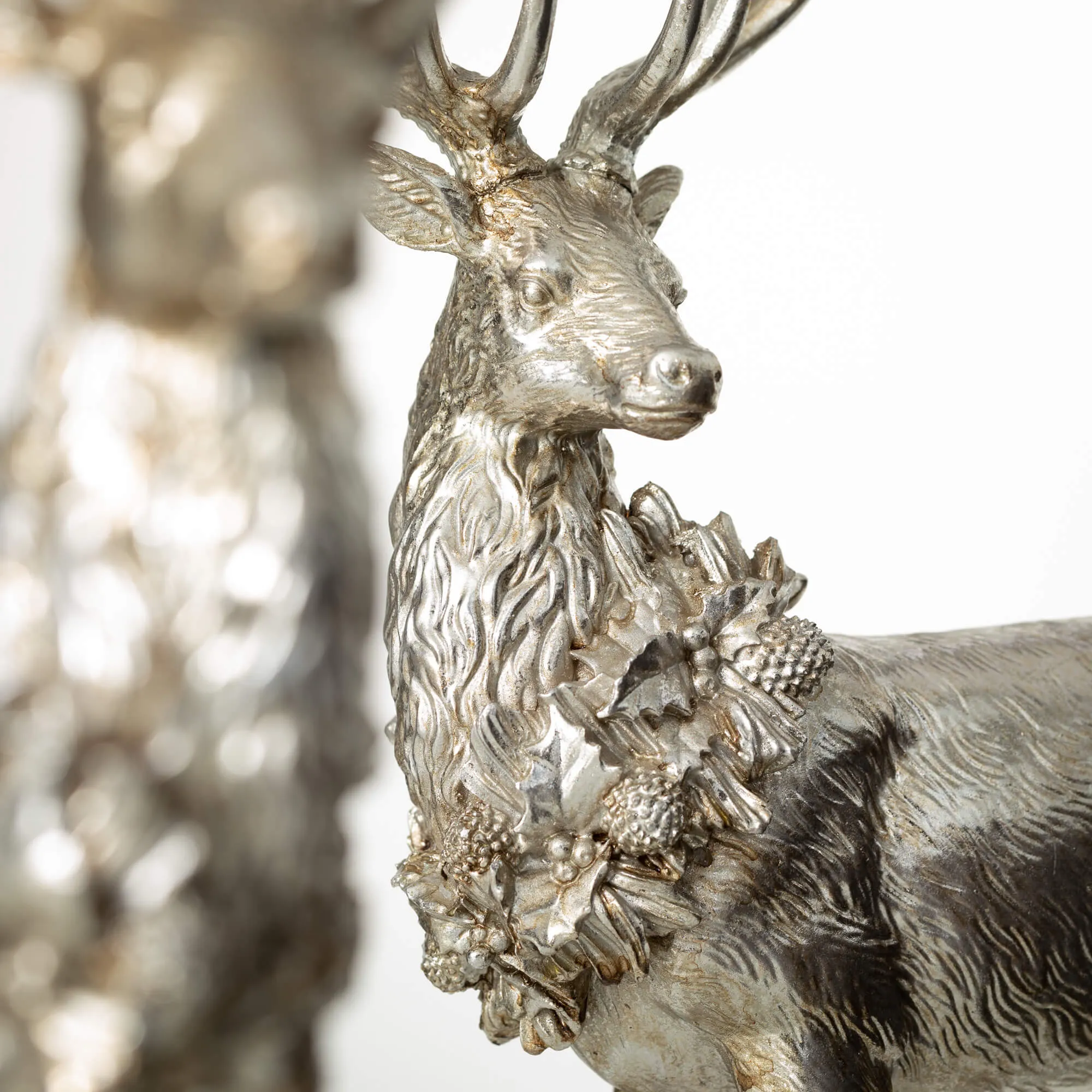 17.5"H and 16.75"H Sullivans Regal Silver Deer Figurine - Set of 2, Christmas Decor, Silver