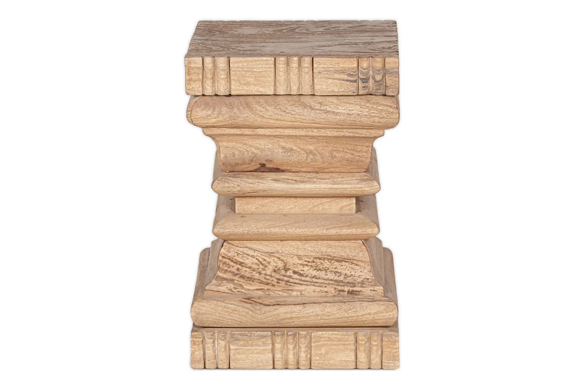Disha Carved Mango Wood Side Table - Natural